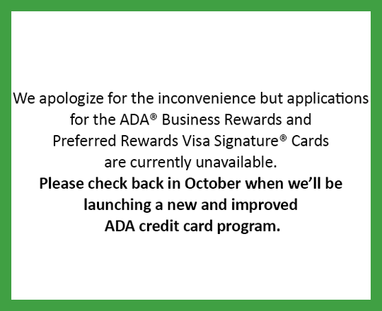 ada credit card to be announced soon box